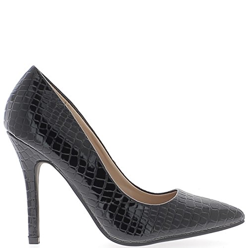 Escarpins femme vernis noirs talon de 10,5cm pointus look croco - 36 Escarpins femme vernis noirs talon de 10,5cm pointus look croco - 36