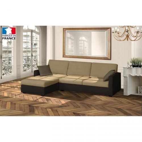 MARTIN Canapé angle gauche - 4 places - 26 x160x86 cm - Tissu - Beige et marron MARTIN Canapé angle gauche - 4 places - 26 x160x86 cm - Tissu - Beige et marron