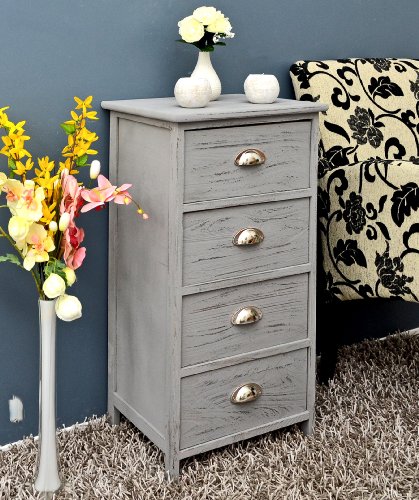 Commode à 4 tiroirs Gris style usé Commode à 4 tiroirs Gris style usé
