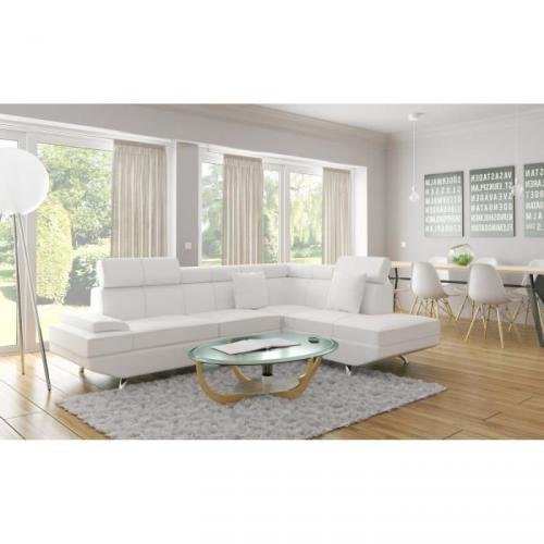 SCOOP Canapé d'angle droit cuir et simili 4 places - 178x182x88 cm - Blanc SCOOP Canapé d'angle droit cuir et simili 4 places - 178x182x88 cm - Blanc