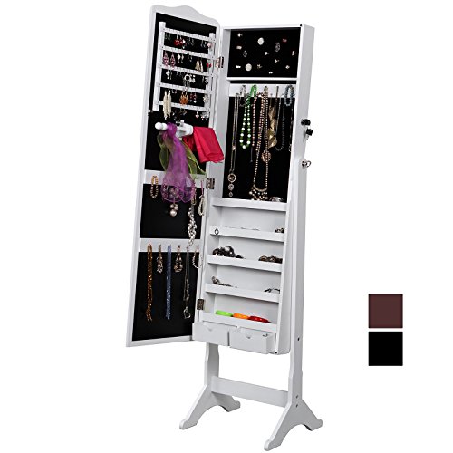 Songmics® 158 x 41 x 38 cm Armoire à bijoux Rangement avec Miroir et clés (Blanc) JBC82W