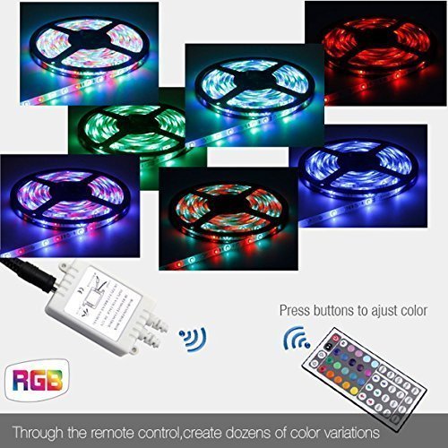 Besmall Eclairage Ruban à LED 5 Mètres,Chip SMD5050 Avec 300 Ampoules,Lumière Multicolore Mode RGB,Matériel Etanche,Flexible,Télécommande 44 Touches,IR Récepteur,Alimentation Inclus Besmall Eclairage Ruban à LED 5 Mètres,Chip SMD5050 Avec 300 Ampoules,Lumière Multicolore Mode RGB,Matériel Etanche,Flexible,Télécommande 44 Touches,IR Récepteur,Alimentation Inclus