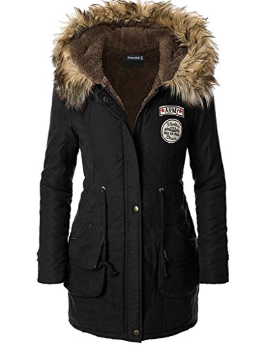 femme manteau fourrure hiver noir Parka a capuche Trench coat veste,FR 46 Etiquette US14