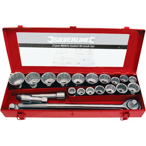 Silverline 633663 Coffret de 21 clés/douilles 3/4_ métriques 21 pièces Silverline 633663 Coffret de 21 clés/douilles 3/4_ métriques 21 pièces