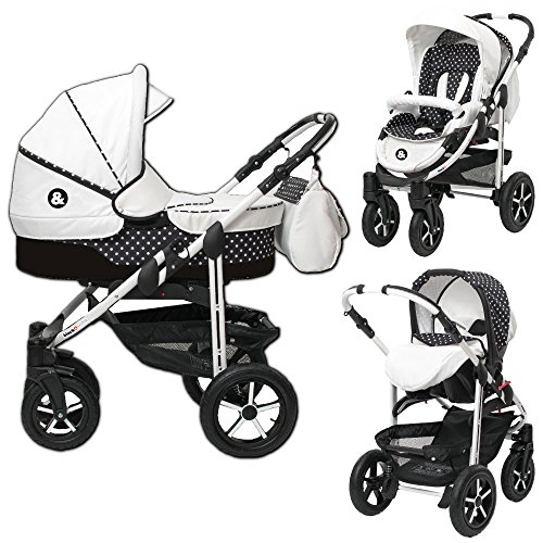 Poussette Combinée Trio 3 en 1 B&W Blanc / Noir à pois - Landau, poussette promenade, siège auto Groupe 0/0+ - Livrée avec ses accessoires. Poussette Combinée Trio 3 en 1 B&W Blanc / Noir à pois - Landau, poussette promenade, siège auto Groupe 0/0+ - Livrée avec ses accessoires.