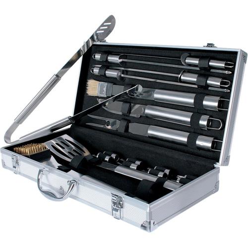 Kit ustensiles barbecue 18 pièces - en acier inoxydable - avec mallette