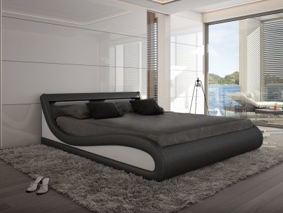 Lit ZALARIS - 160x200cm - Simili noir avec LEDs Lit ZALARIS - 160x200cm - Simili noir avec LEDs
