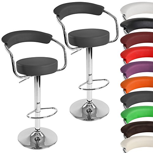 Set de 2 tabourets de bar en similicuir avec accoudoirs - gris - hauteur du siège : 86 cm - DIVERSES COULEURS AU CHOIX Set de 2 tabourets de bar en similicuir avec accoudoirs - gris - hauteur du siège : 86 cm - DIVERSES COULEURS AU CHOIX