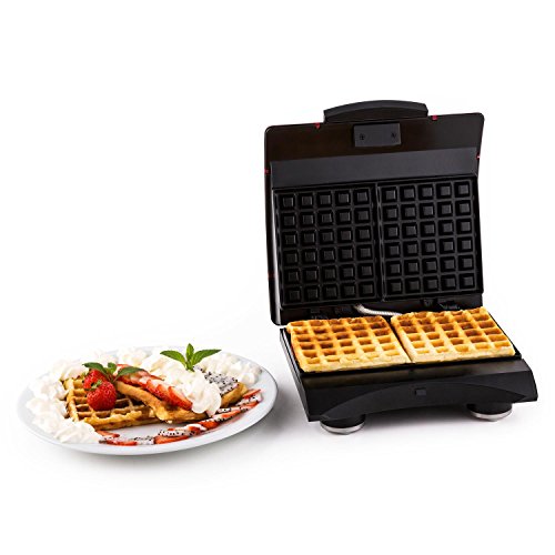Klarstein "Waffle Buddy" - Gaufrier en acier style rétro, appareil pour préparation double de gaufres belges (700W, surface anti-adhésive) - rouge