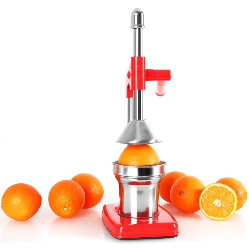 OneConcept EcoJuicer - Presse à fruits à levier mécanique pour preparation de jus de fruit frais sans courant (stable, silencieux, acier inoxydable) - rouge