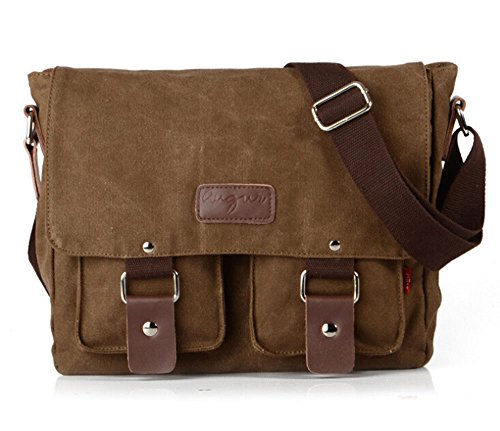 Bronze Times (TM) Cartable Sac à Main/Bandoulière Canevas+Veau Cuir pour École/Travail/Voyage Marron