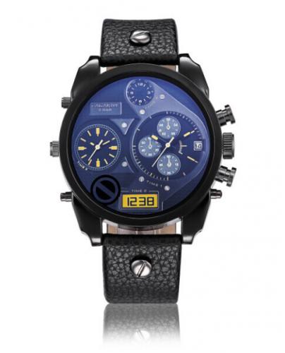 Yeah montre! Hommes DIESELER montres en cuir de luxe de la marque surdimensionné double fuseau horaire mode Quartz sport militaire montres