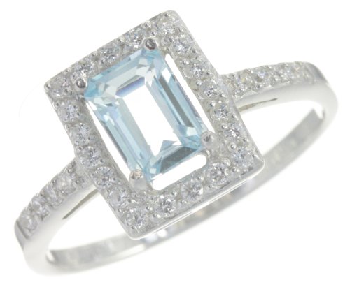 Bague Femme Argent fin 925 avec Topaze Bleu, Oxyde de Zirconium Taille 52