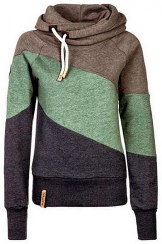 Casual Color Block manches longues à capuche pour les femmes
