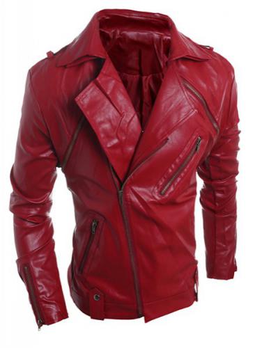 Col rabattu Zipper PU-cuir longue Veste manches Vintage Hommes Col rabattu Zipper PU-cuir longue Veste manches Vintage Hommes