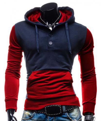 Mode capuche Deux Couleurs Splicing Design Bouton coton à manches longues Minceur Blend capuche pour les hommes Mode capuche Deux Couleurs Splicing Design Bouton coton à manches longues Minceur Blend capuche pour les hommes