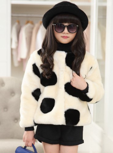 Manteau en fausse fourrure de style manches longues col rond Polka Dot Fille Manteau en fausse fourrure de style manches longues col rond Polka Dot Fille