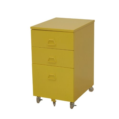 More Design BEAVIS-3T-JA Petit Meuble en Métal 3 Tiroirs sur Roulettes Jaune More Design BEAVIS-3T-JA Petit Meuble en Métal 3 Tiroirs sur Roulettes Jaune