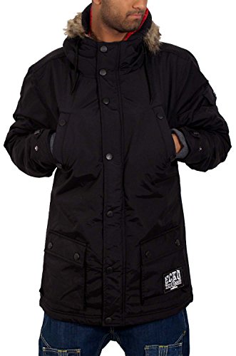 Ecko - Manteau Homme Garçon Parka Doudoune Matelassé Capuche Faux Fourrure Hiver Noir - Noir, Small