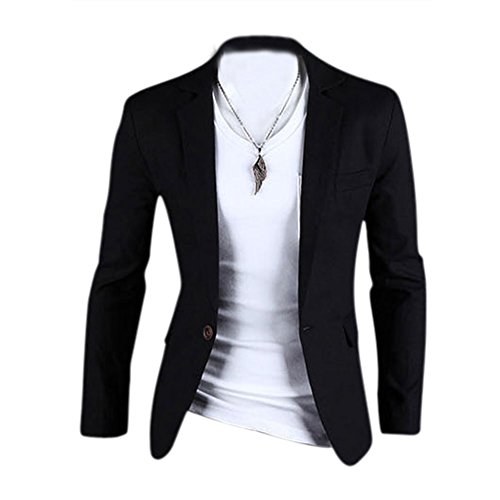SODIAL(R) Mince et elegant Fit Sexy Costume Homme Un Bouton Affaires Decontractee Blazer Veste Manteau Noir Taille L=US UK S