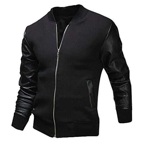 les hommes solides Zipper noir melange de coton a manches longues manteau court veste decontractee m