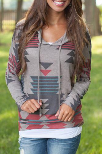 Casual motif géométrique manches longues à capuche pour les femmes Casual motif géométrique manches longues à capuche pour les femmes
