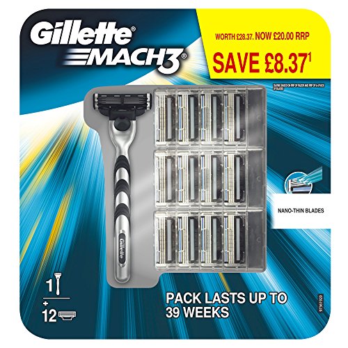 Gilette Mach3 Rasoir à main avec 12 lames Gilette Mach3 Rasoir à main avec 12 lames