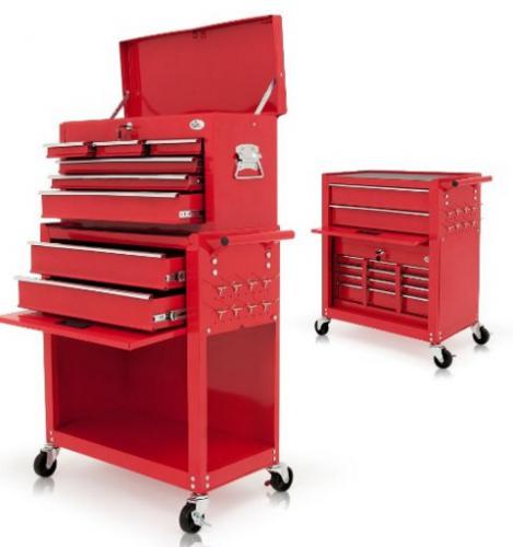 Chariot à outils - Servante d'atelier rouge - compartiment fermable - roulettes Chariot à outils - Servante d'atelier rouge - compartiment fermable - roulettes