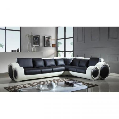 AUSTIN Canapé d'angle droit fixe relax 6 places - 308x235x78 cm - Simili - Noir et blanc