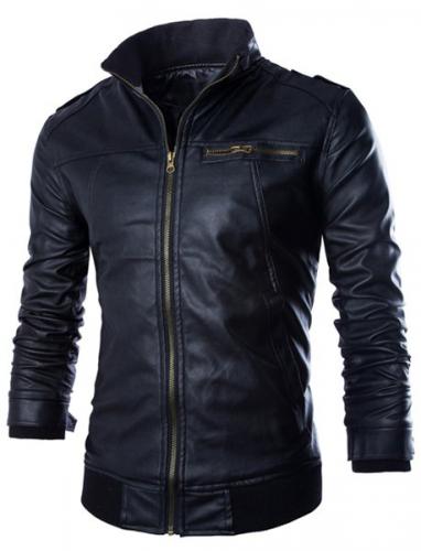Veste en cuir col montant Zippé noir Veste en cuir col montant Zippé noir