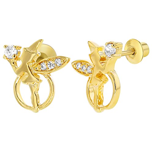 Plaqué or 18 carats Vis et Boucles d'oreille Design petite fée pour enfant, adolescent et fille Plaqué or 18 carats Vis et Boucles d'oreille Design petite fée pour enfant, adolescent et fille