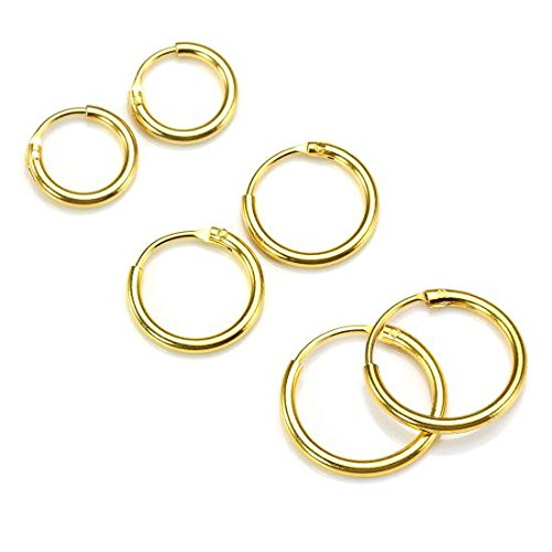 Boucles d'Oreilles Créoles en Argent Plaquées Or 18 Carats - Lot de 8, 10 et 12mm Boucles d'Oreilles Créoles en Argent Plaquées Or 18 Carats - Lot de 8, 10 et 12mm