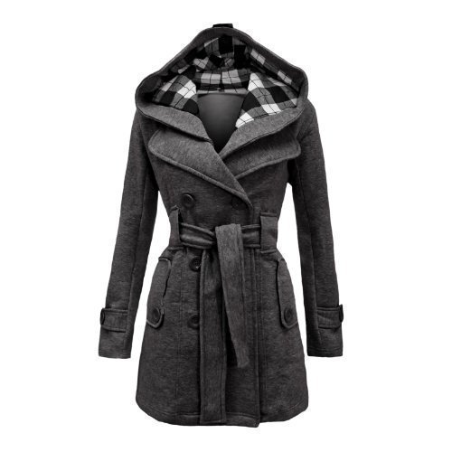 Envy Boutique - Manteau Femme Militaire Capuche Boutonné Polaire Ceinture Grande Taille - 36, Gris anthracite Envy Boutique - Manteau Femme Militaire Capuche Boutonné Polaire Ceinture Grande Taille - 36, Gris anthracite