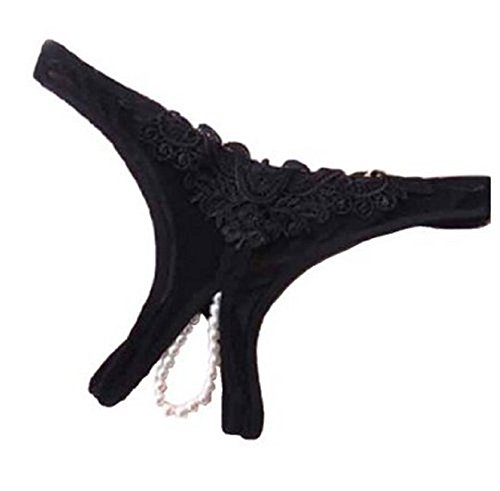 Demarkt® Sexy Femme String Lingerie en Dentelle avec Décor de Perles Couleur Noir