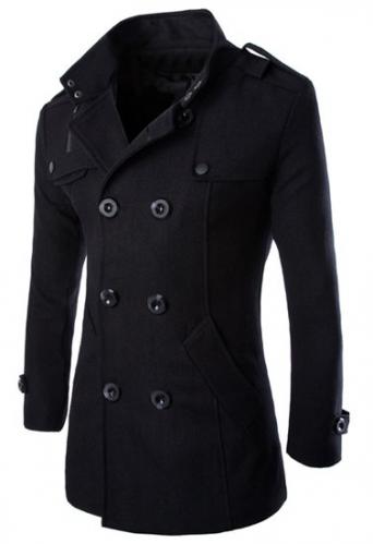 Tournez-Bas col Épaulette Peacoat de conception à double boutonnage en laine à manches longues hommes