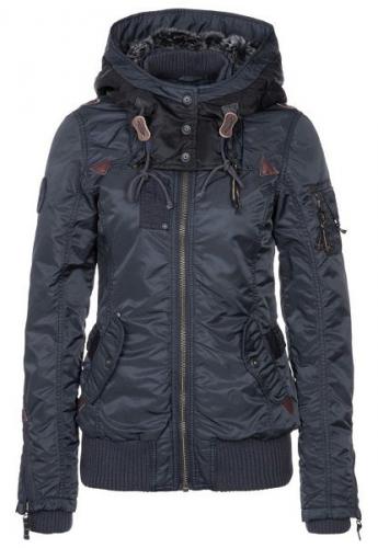Élégant capuche manches longues Zip Up Manteau Spliced   femmes