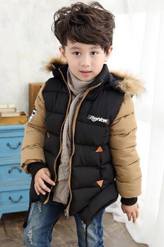 Manteau manches longues mode Color Block asymétrique Épaissir capuche pour garçon Manteau manches longues mode Color Block asymétrique Épaissir capuche pour garçon