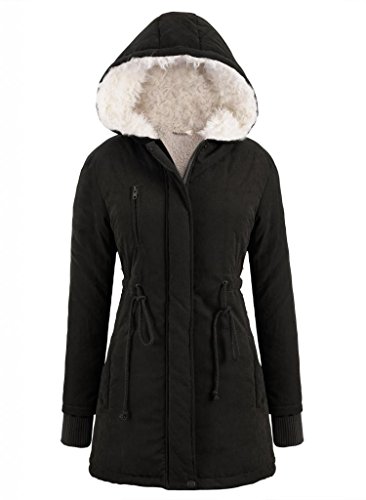Minetom Automne Veste Dames Manteau Parka Polaire À Capuche Veste (M Noir)