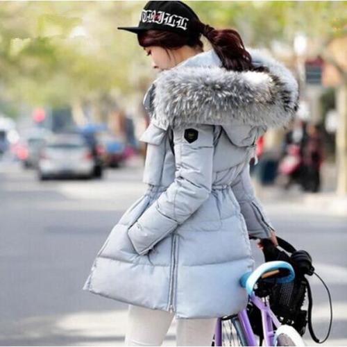 Nouvelle arrivee gris Bleu Hiver Manteau de duvet Col de fourrure Moyen longue femmes Vestes Nouvelle arrivee gris Bleu Hiver Manteau de duvet Col de fourrure Moyen longue femmes Vestes
