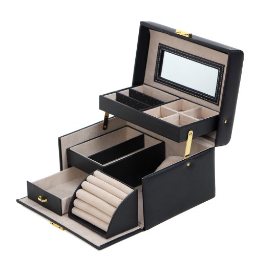 Songmics Boîte à bijoux Mallette/ coffrets/ boîte à maquillage, bijoux et cosmétique beauty Case Noir JBC114