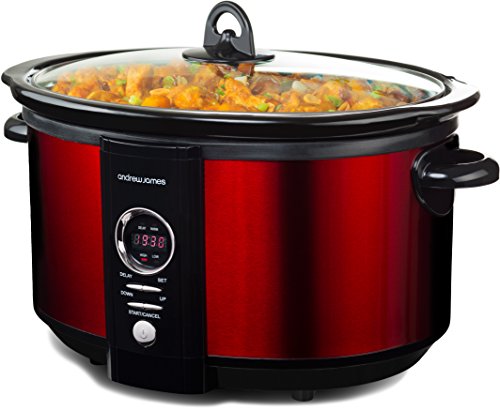 Andrew James - Mijoteuse Digitale Premium De 6,5 Litres En Rouge + Avec Couvercle En Verre De Sécurité, Bol Intérieure Amovible En Céramique & 3 Températures Différentes - 2 Ans Garantie Andrew James - Mijoteuse Digitale Premium De 6,5 Litres En Rouge + Avec Couvercle En Verre De Sécurité, Bol Intérieure Amovible En Céramique & 3 Températures Différentes - 2 Ans Garantie