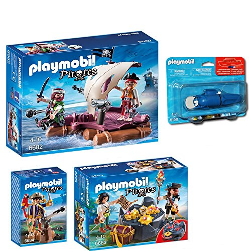PLAYMOBIL® Pirates set des 4 partes 6682 radeau des pirates + 6683 trésor cachette des pirates + 6684 capitaine + 5159 7350 moteur subaquatique PLAYMOBIL® Pirates set des 4 partes 6682 radeau des pirates + 6683 trésor cachette des pirates + 6684 capitaine + 5159 7350 moteur subaquatique