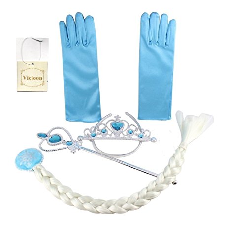 Gants et Couronne pour Princesse Reine Déguisement Robe de Soirée Partie Enfant Fille, y compris la natte et la baguette, Taille unique Couleur Bleu Gants et Couronne pour Princesse Reine Déguisement Robe de Soirée Partie Enfant Fille, y compris la natte et la baguette, Taille unique Couleur Bleu