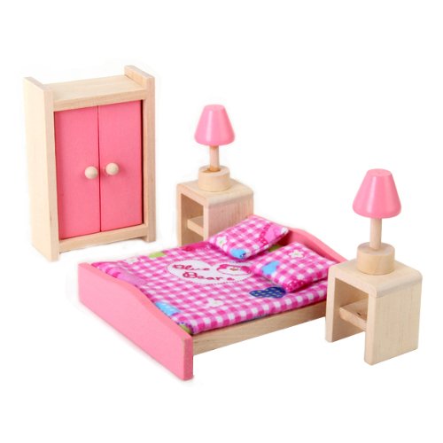 Ensemble de Mobiliers de Chambre à Coucher Miniature Jouet en Bois Meubles pour Maison de Poupée Ensemble de Mobiliers de Chambre à Coucher Miniature Jouet en Bois Meubles pour Maison de Poupée