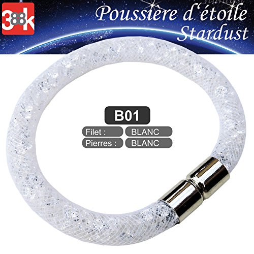 388kidi - Bracelet "Poussière d'étoile" (Stardust) - Filet BLANC - Pierres BLANCHES - B01