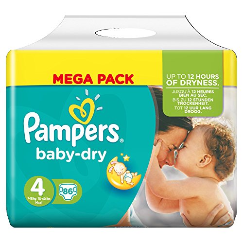 Pampers - Baby Dry Couches Taille 4 (7-18 kg/Maxi) - Mega Pack de 86 couches
