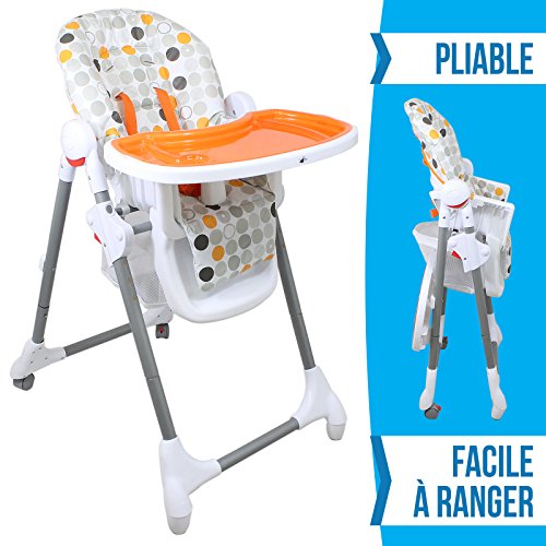 MONSIEUR BEBE ® CHAISE HAUTE ENFANT PLIABLE ET RÉGLABLE HAUTEUR DOSSIER ET TABLETTE / MODELE "COLOR DESIGN" / NORME NF EN 14988 / GARANTIE 1 AN / SATISFAIT OU REMBOURSÉ