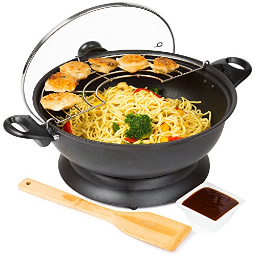Wok Électrique Andrew James - Revêtement Antiadhésif - 1400W - Vendu avec Couvercle, Etagère Tempura Et Spatule - Garantie 2 Ans Wok Électrique Andrew James - Revêtement Antiadhésif - 1400W - Vendu avec Couvercle, Etagère Tempura Et Spatule - Garantie 2 Ans