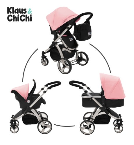 Gaga go par Klaus & ChiChi 3 en 1 Systeme Voyage bebe/poussette/landau noir d'origine avec pack couleur bebe rose gratuit