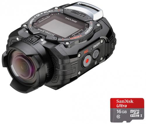 Ricoh WG-M1 Caméra étanche miniature Dragonne avec Mousqueton Support adhésif Carte Micro SD 16 Go 14 Mpix Noir Ricoh WG-M1 Caméra étanche miniature Dragonne avec Mousqueton Support adhésif Carte Micro SD 16 Go 14 Mpix Noir